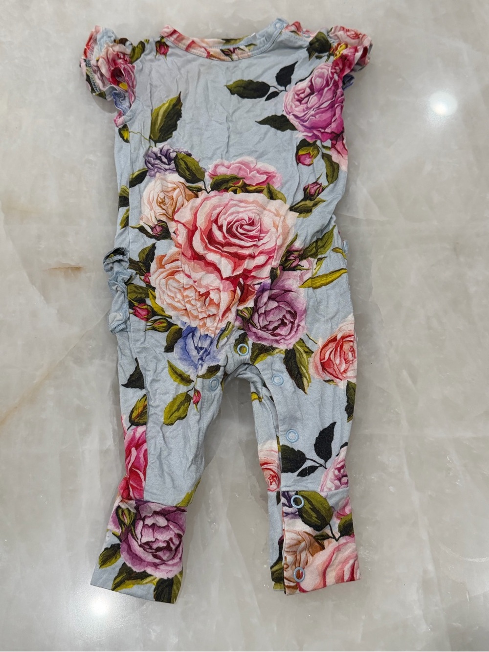 Posh Peanut Floral One-Piece Footie - Light Blue, Pink & Green